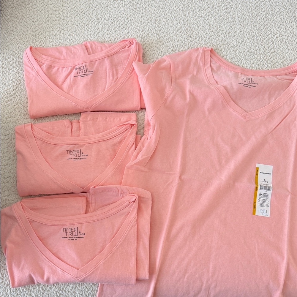 Time and Tru Light Pink V-Neck Tops